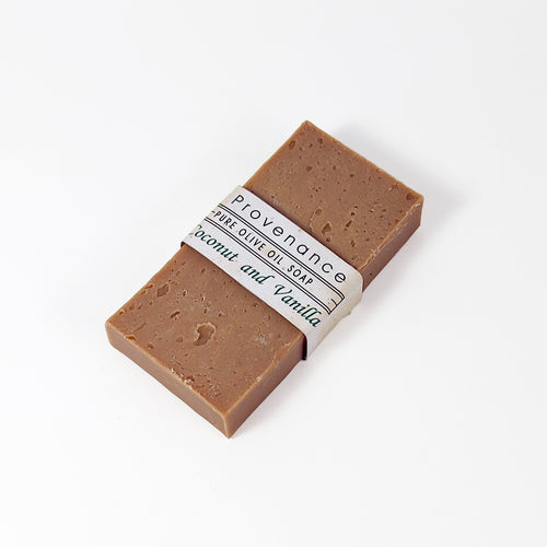 Brick-shaped bar of handmade pure olive oil soap.