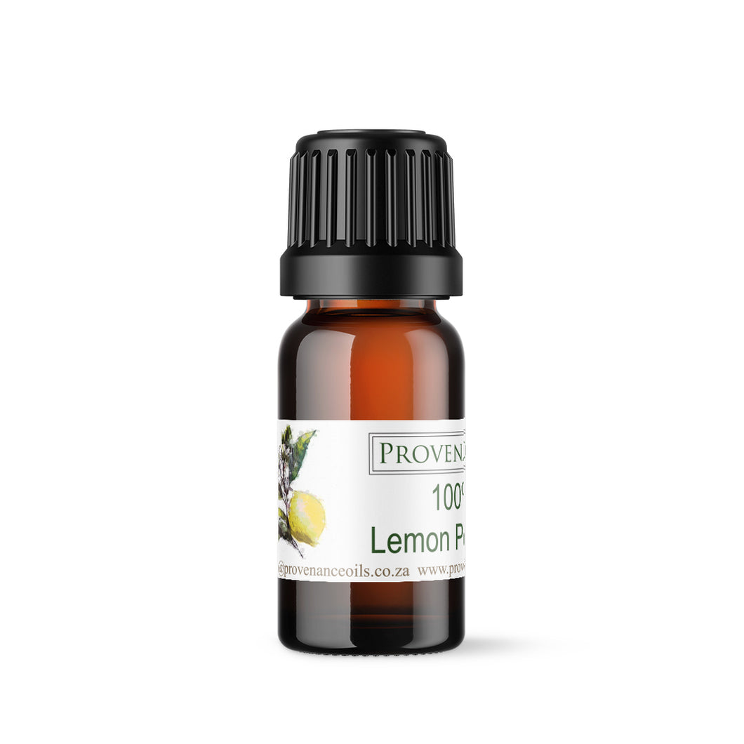 Essential oil in small, amber glass bottle with black screw-top lid.