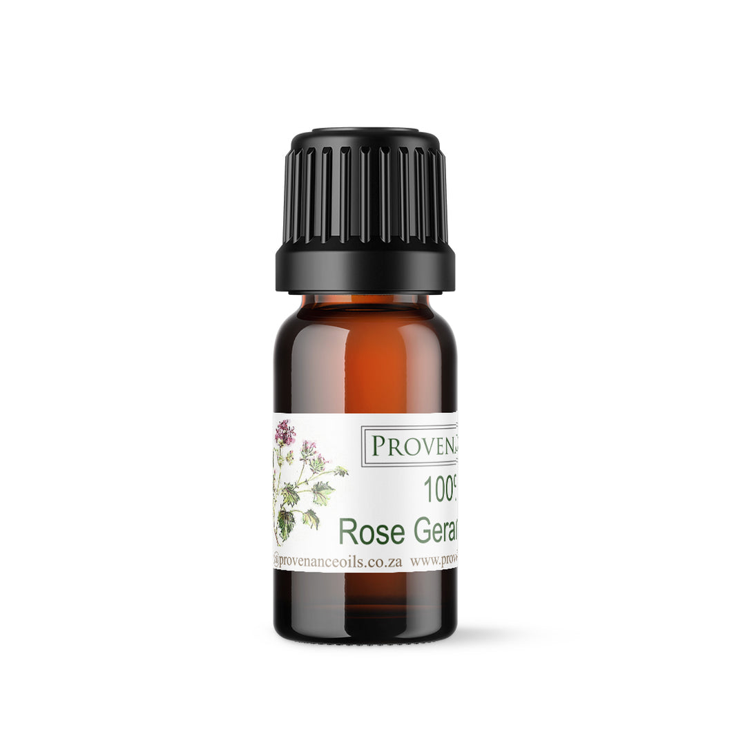 Essential oil in small, amber glass bottle with black screw-top lid.