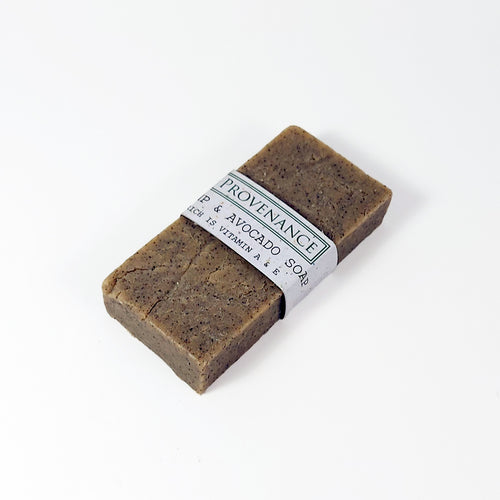 Brick-shaped bar of handmade exfoliating soap.
