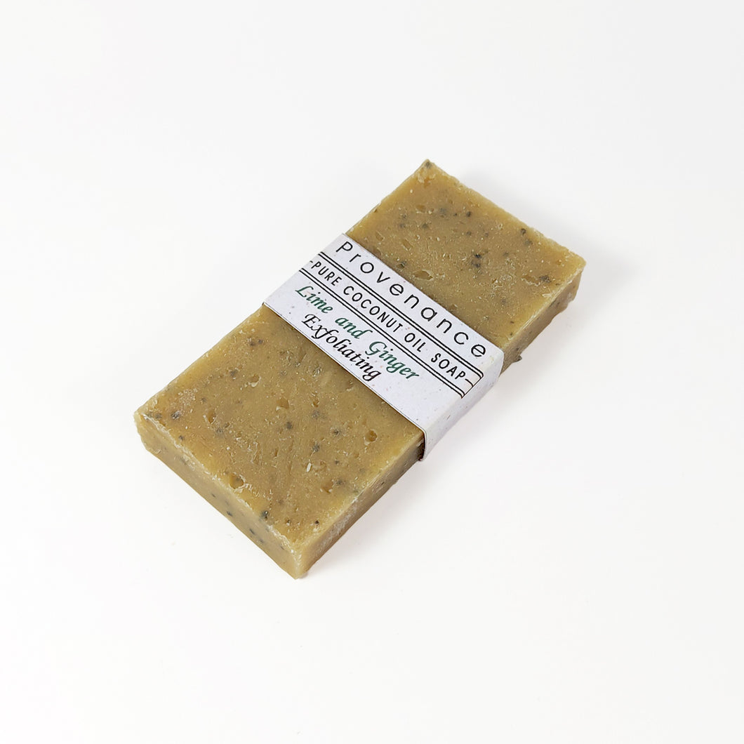 Brick-shaped bar of handmade exfoliating soap.