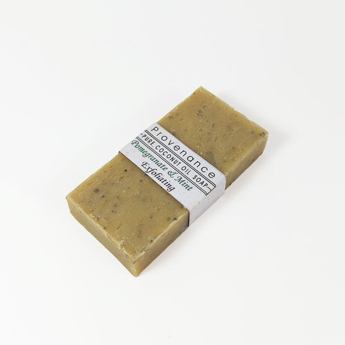 Brick-shaped bar of handmade exfoliating soap.
