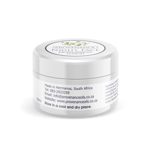 Moisturizing lotion in white glossy cosmetics tub with screw-top lid.
